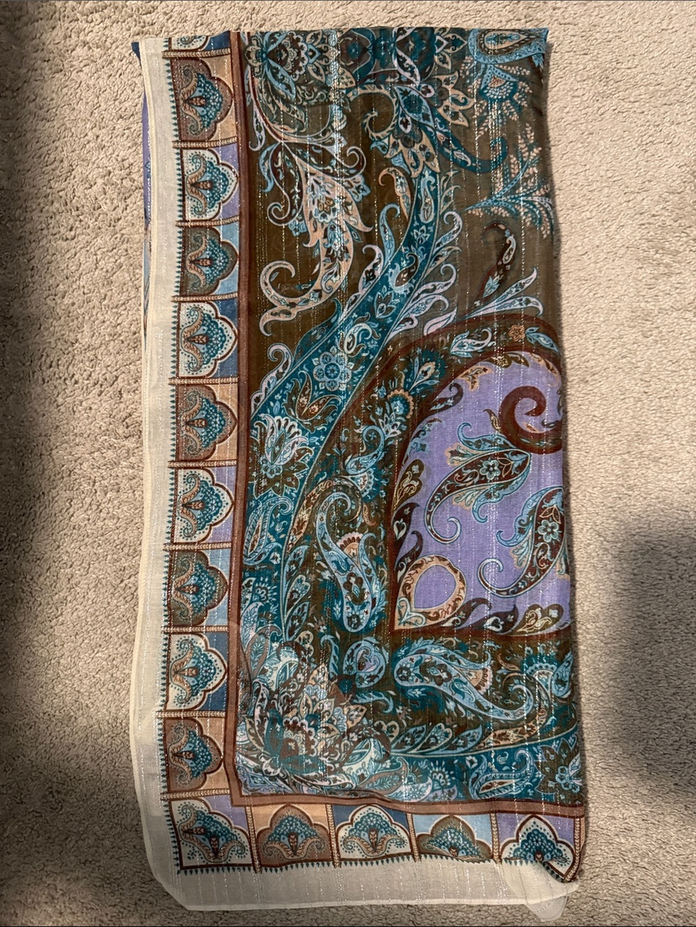 Talbots Teal Brown Lavender Paisley Scarf Wrap